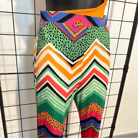 Women’s Orange 2-Piece Bodysuit Multi Color Design Leggings Pants - Picture 15 of 17